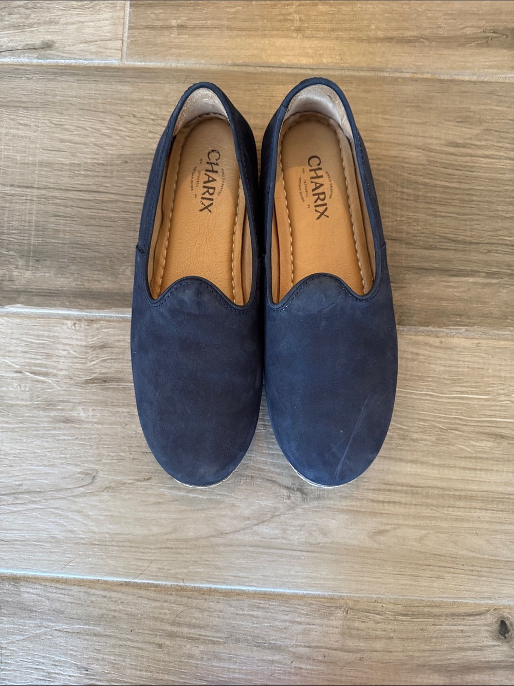 Charix 41 blue suede leather espadrille loafers slip ons